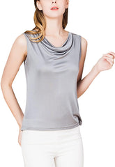 Women's Sleeveless Cowl Neck Pure Silk Tops Summer Silk Tank T-Shirt