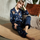 Printed Women Silk Pajamas Long Sleeve Silk Pajama Set