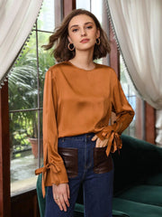 Blouse de soie en soie à manchette à manches tranchantes 100% à manches à fente de soie pour femmes