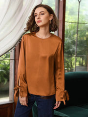 Blouse de soie en soie à manchette à manches tranchantes 100% à manches à fente de soie pour femmes