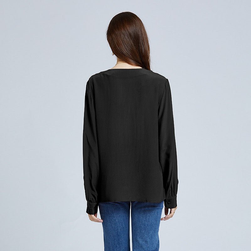V Neck 100%  Mulberry Silk Shirts  Long Sleeve Silk Top Blouse For Women