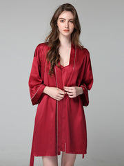 Classic Short Brides and Bridesmaids Silk Chemise et Kimono Set