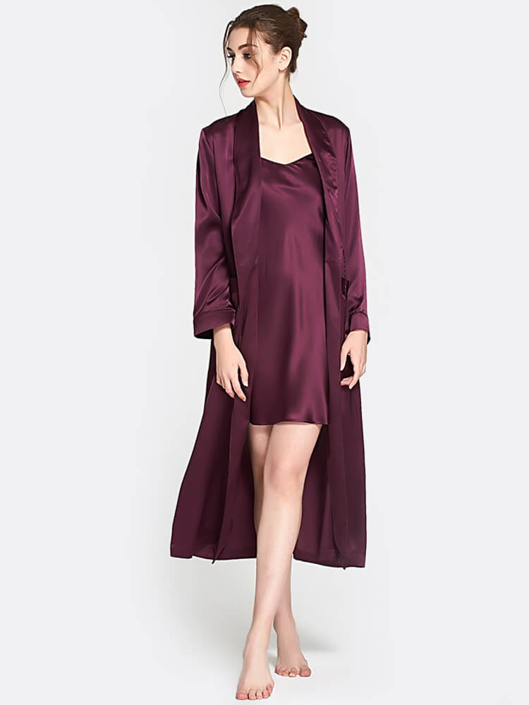 Classic Long Silk Robes Two piece Nightgown and Robe Set – DIANASILK