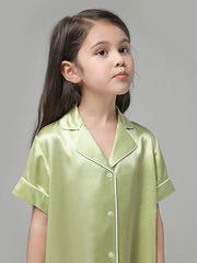 22 Momé linda botón up camisas de sueño de seda para niñas
