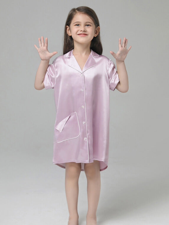 22 Momme Cute Button Up Silk Sleep Shirts For Girls
