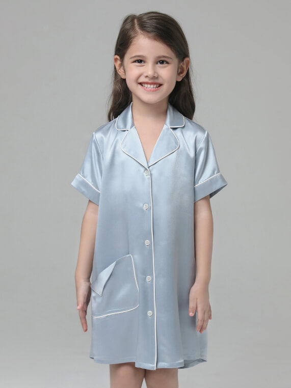 22 Momme Cute Button Up Silk Sleep Shirts For Girls