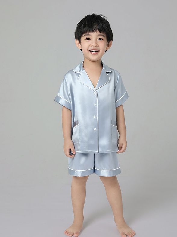 22 Momme Kids Short Silk Pajama Set For Boys And Girls