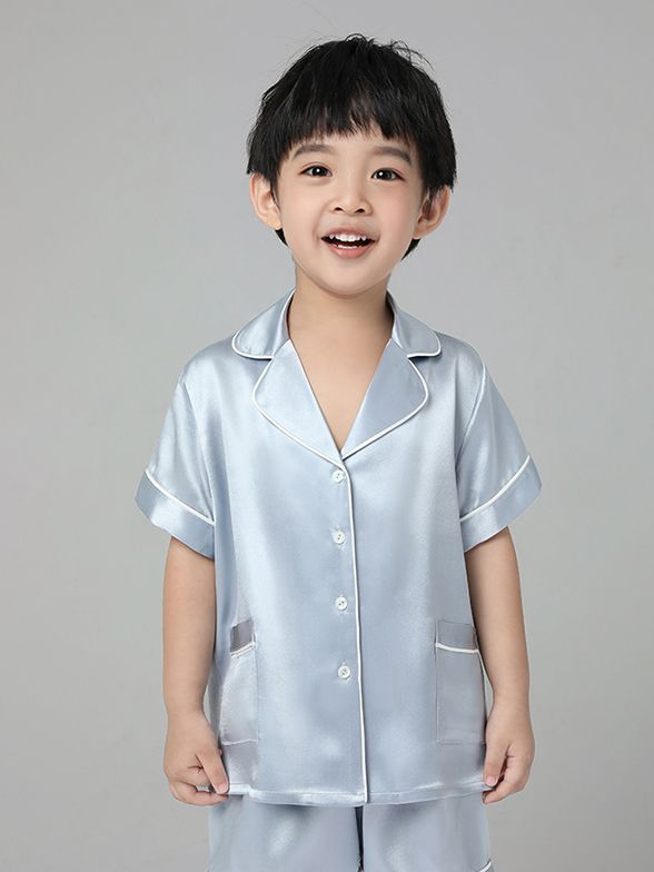 22 Momme Kids Short Silk Pajama Set For Boys And Girls