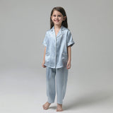 22 Momme Conjunto de pijama de seda de manga corta para niños y niñas