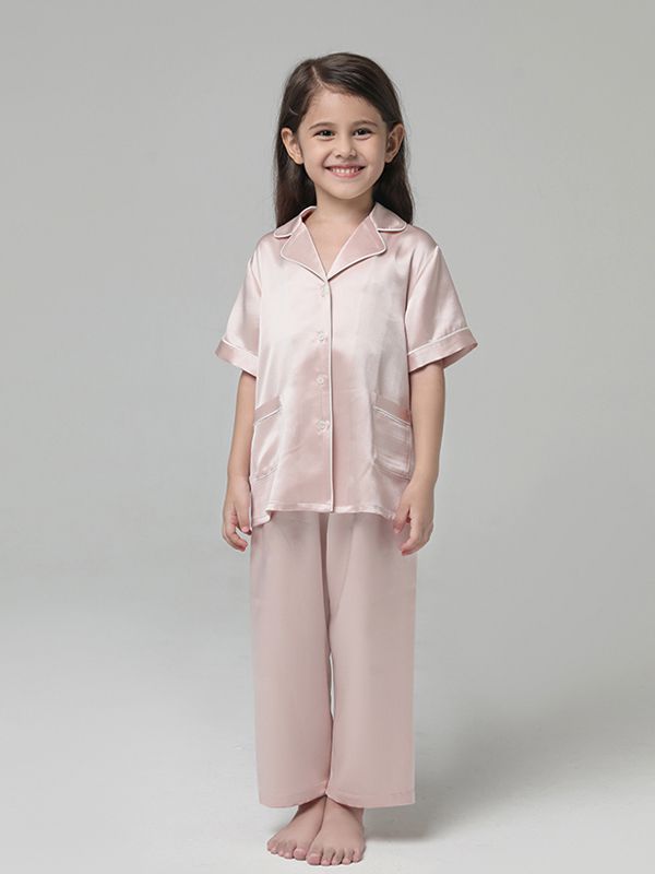 22 Momme Boys And Girls Short-sleeve Silk Pajamas Set