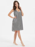 22 Momme Black And White Striped Silk Chemise Nightgown