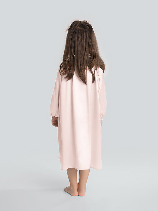 Round Neck Long Sleeve Silk Nightgown For Girls