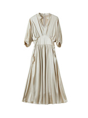 V-Neck Elegant Women's Summer Silk Maxi Dress with Pockets