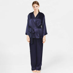 Classic Long Sleeve Silk Sleepwear Silk Robe and Pajama Set