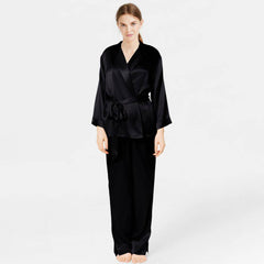 Classic Long Sleeve Silk Sleepwear Silk Robe and Pajama Set