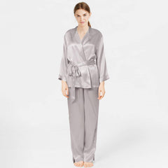 Classic Long Sleeve Silk Sleepwear Silk Robe and Pajama Set