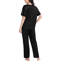 Set de seda de pijama de seda de cuello redondo para mujeres