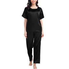 Set de seda de pijama de seda de cuello redondo para mujeres