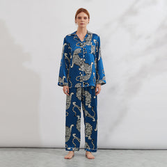 Pajama de pijama de seda tigre para mujeres Mulberry Pajamas de seda estampada