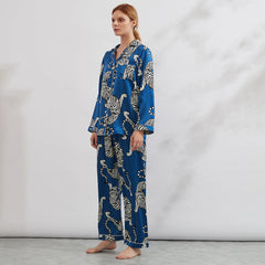 Pajama de pijama de seda tigre para mujeres Mulberry Pajamas de seda estampada