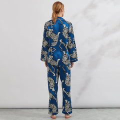 Pajama de pijama de seda tigre para mujeres Mulberry Pajamas de seda estampada