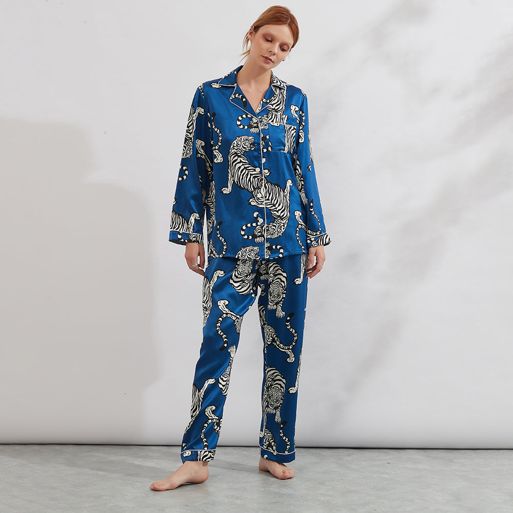 Women's Tiger Silk Pajama Set Mulberry Printed Silk Pajamas