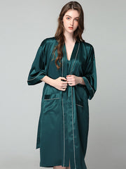 Piped Long Brides and Bridesmaids Silk Nightgown and Robe Set
