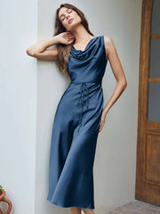 100% Seidenhalkhalle ärmellose ein Stück Kleid mit Gürteln
