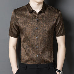Luxury Soft 100% Silk Men’s Shirt Short Sleeve Textured Silk Top