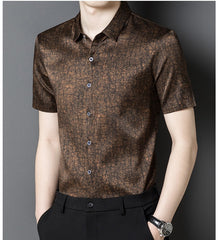 Luxury Soft 100% Silk Men’s Shirt Short Sleeve Textured Silk Top