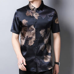 Luxury 100% Silk Floral Printed Design Short Sleeve Shirt for Men