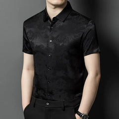 100% Silk Men’s Short-Sleeve Casual & Office Style Jacquard Shirt