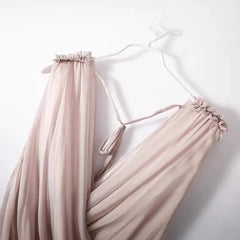 V-Neck Adjustable Straps Sleeveless Chiffon Silk Dress with Smocked Waist