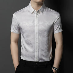 100% Silk Men’s Short-Sleeve Casual & Office Style Jacquard Shirt