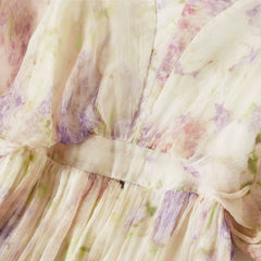 V-Neck 100% Mulberry Silk Floral Printed Beach Maxi Dress