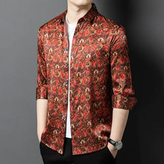 Men’s 100% Silk Paisley Print Button-Up Long Sleeve Designer Shirt