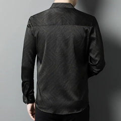 Men’s 100% Silk Long Sleeve Marble Jacquard Button-Up Dress Shirt