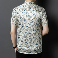 Summer Casual Men’s Floral Print 100% Silk Short-Sleeve Shirt