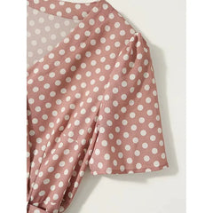 V-Neck 100% Silk Polka Dot Vintage-Inspired Midi A-Line Dress