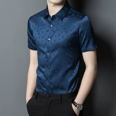Classic Collar Men’s 100% Silk Jacquard Slim Fit Shirt