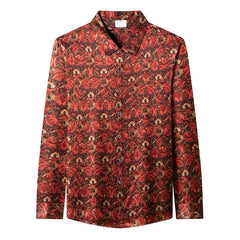Men’s 100% Silk Paisley Print Button-Up Long Sleeve Designer Shirt