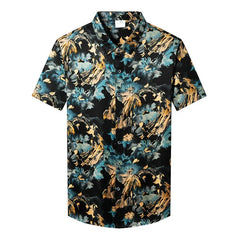 Men’s 100% Silk Luxury Satin Hawaiian Button-Up Floral Print Shirt
