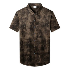 Modern Men’s 100% Silk Cracked Marble-Pattern Short-Sleeve Shirt