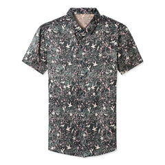 100% Silk Men’s Floral Print Luxury Botanical Button-Down Shirt