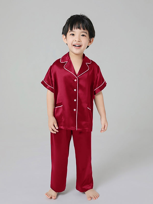 22 Momme Boys And Girls Short-sleeve Silk Pajamas Set