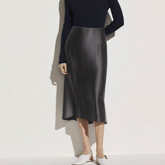 Bias-Cut Minimalist Elegance Silk Midi Skirts For Women