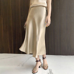 Bias-Cut Minimalist Elegance Silk Midi Skirts For Women
