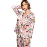Pijamas de seda de morera de lujo para mujer, pijamas de seda largos con estampado de mariposas para mujer