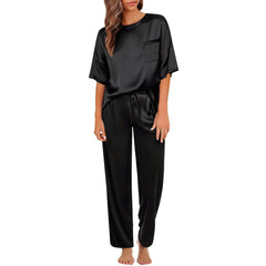 Set de seda de pijama de seda de cuello redondo para mujeres