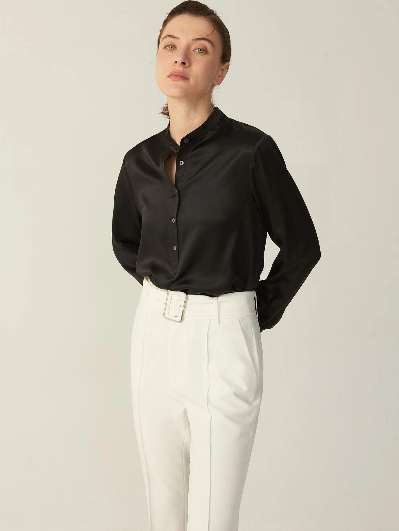 100% 22MM Mulberry Silk Top Long Sleeve Silk Blouse For Women